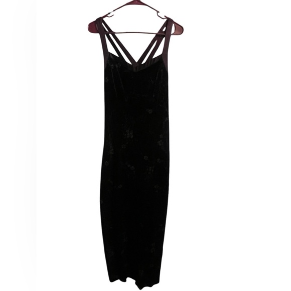 CDC VTG Women 8 Maxi Dress Black Velvet Gold Floral Accent Y2K Formal Event - Picture 1 of 11
